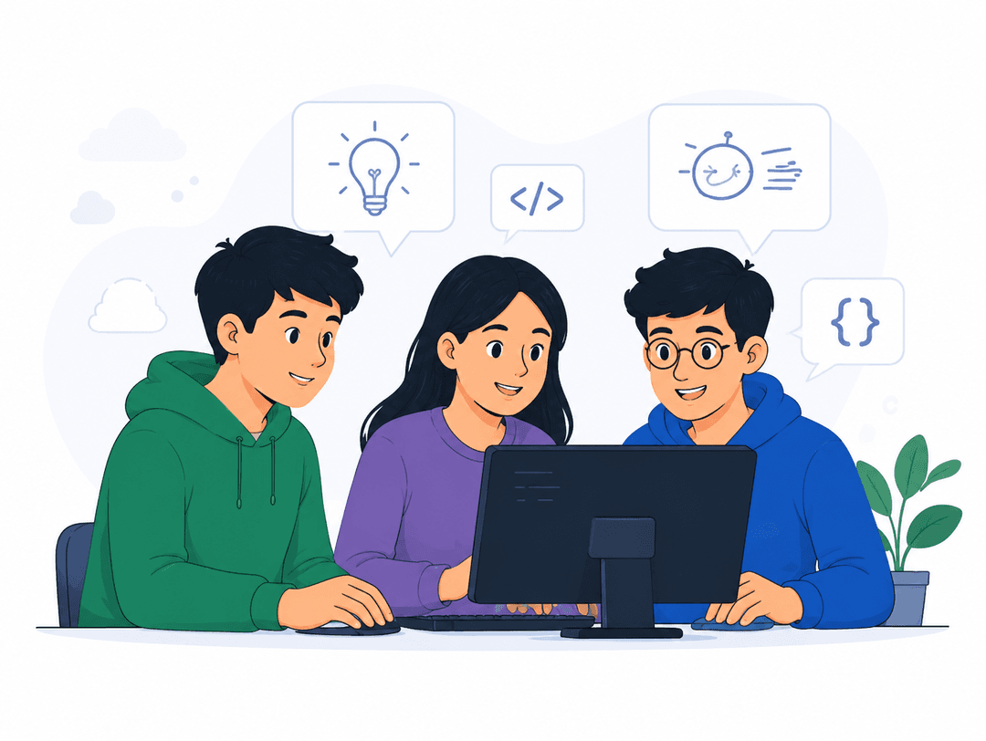 Students collaborating on programming
