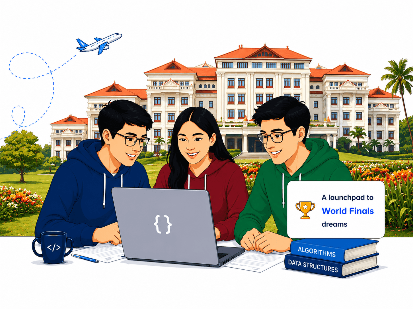 Students working together on ICPC problems